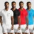 A man is wearing a polo shirt that comes in four colors: white, black, red, and blue. He is paired with white shorts, and the shirts are advertised as 'super quality.' Standing with his hands at his sides, he highlights the various color options for the polo shirts. This combo offer is available for just 599.