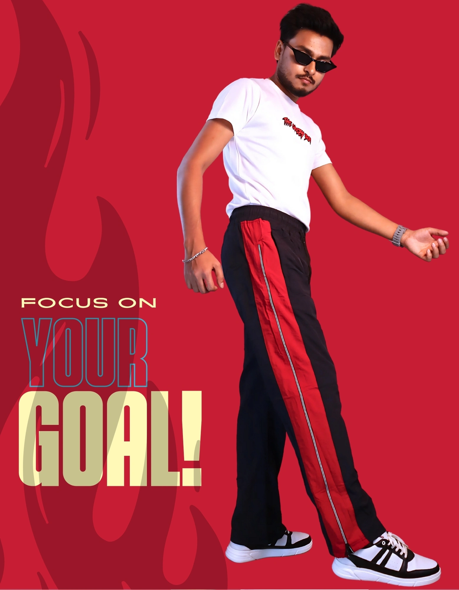 Men's Red Striped Track Pants with Zipper Pockets & Chain - Image 5